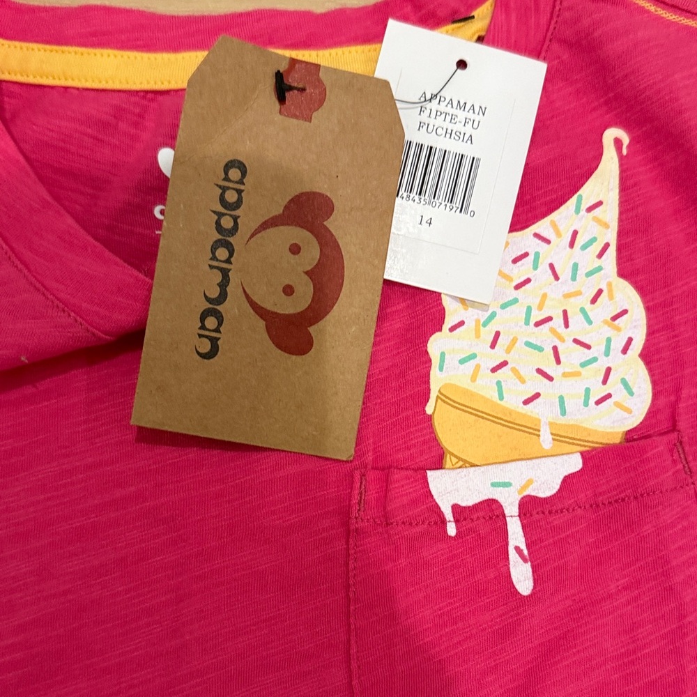 NWT Appaman Hot Pink Girls Short Sleeve Tee with Ice Cream Design size 14 - Picture 3 of 7